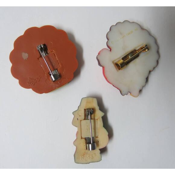VINTAGE THANKSGIVING Pins Brooch Set 3 Turkey Pilgrim Turkey Day Retro Jewelry - Picture 7 of 8